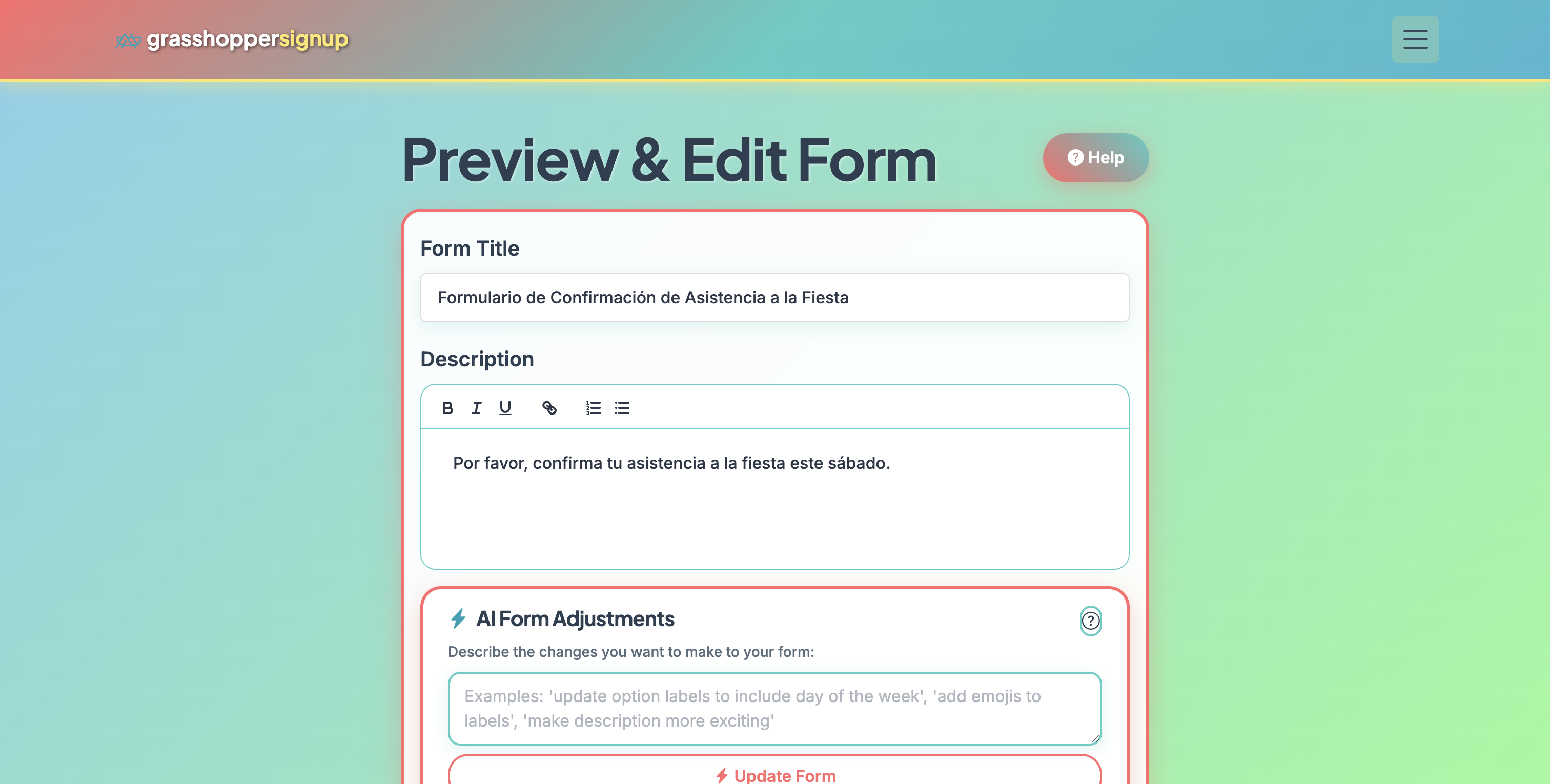 Screenshot showing Start on the Edit page of your form.