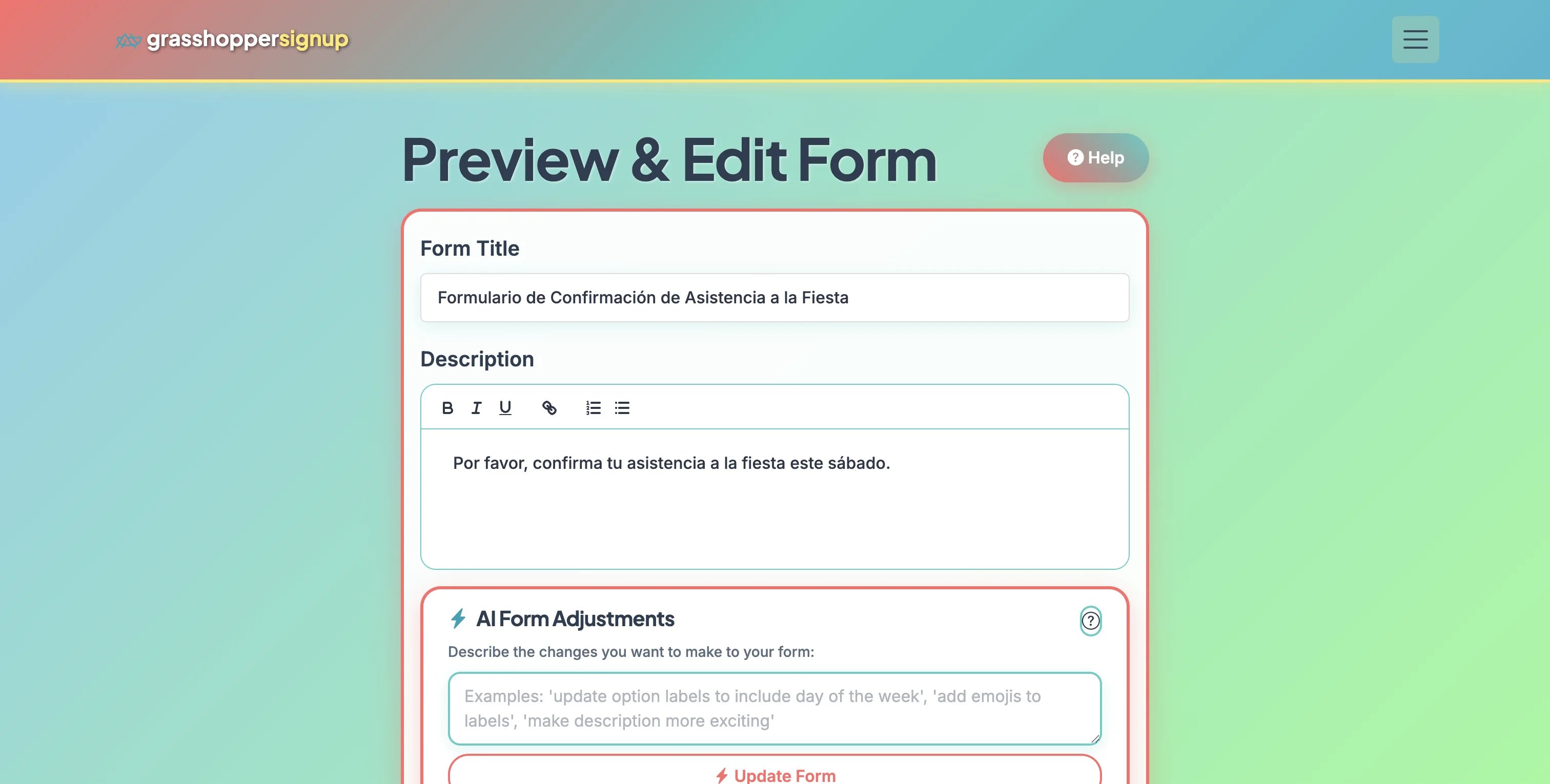 Screenshot showing Start on the Edit page of your form.