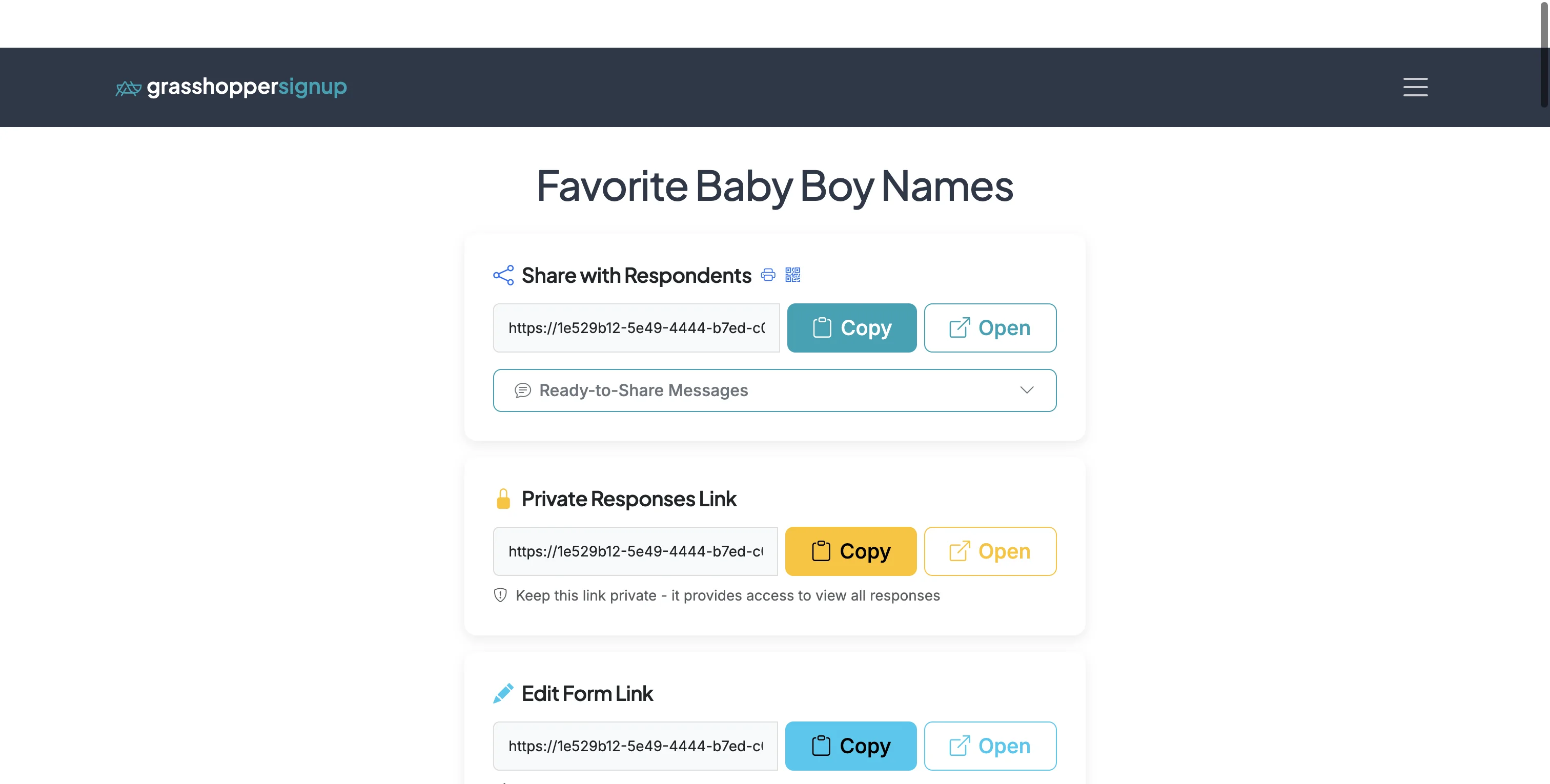 Screenshot showing Start on the Form Options page for your form.