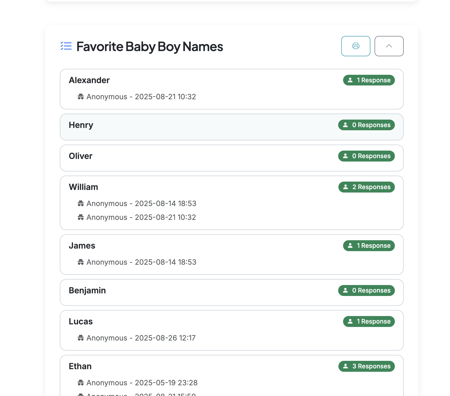 Screenshot showing When you view Responses for a form with Incognito Mode or Strict Privacy Mode enabled, responses will be shown as "Anonymous".