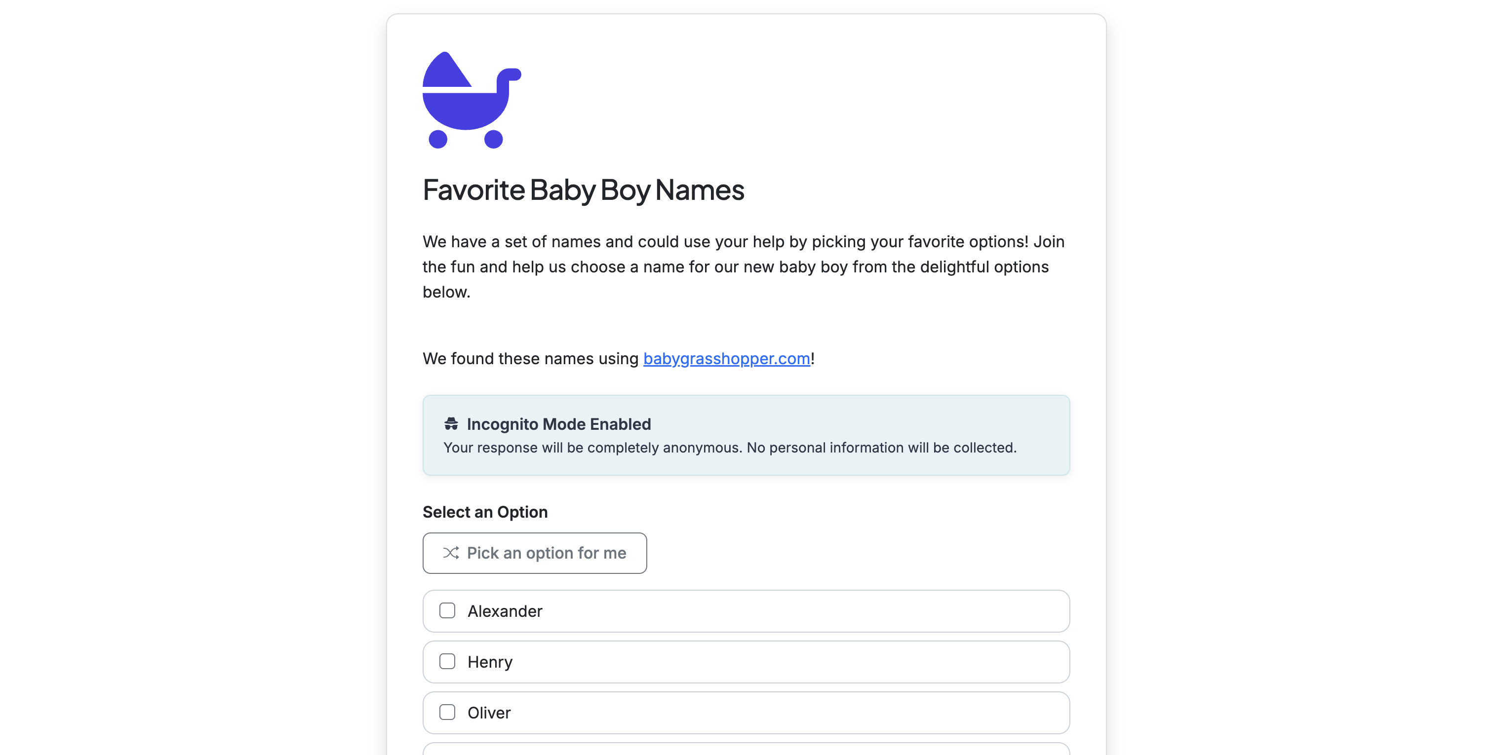 Screenshot showing Click on 'Favorite Baby Boy NamesWe have'