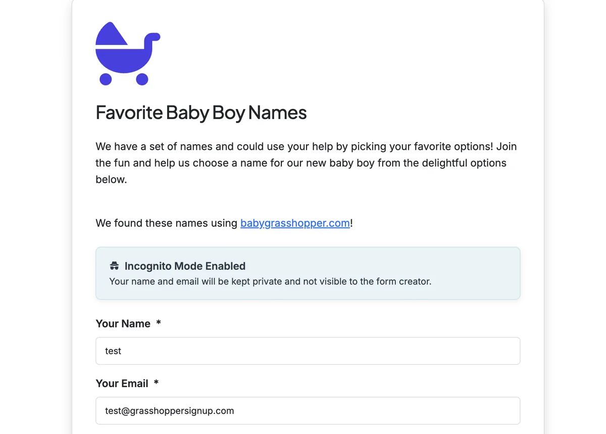 Screenshot showing When Incognito Mode is enabled, a message will show on the form that informs respondents that their name and email will be collected, but NOT VISIBLE to the form creator.