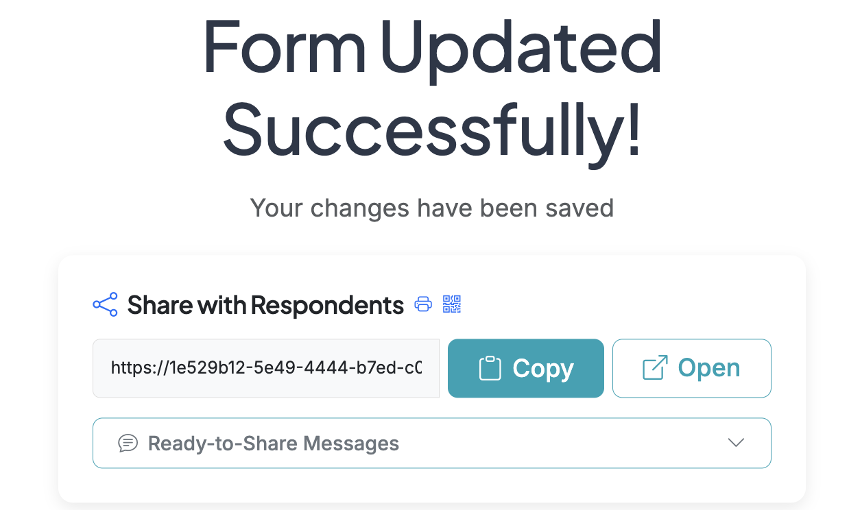 Screenshot showing Click on the printer icon near the shareable form link to generate a printable version of your form.