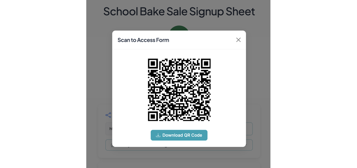 Screenshot showing The QR Code will expand and can be downloaded.