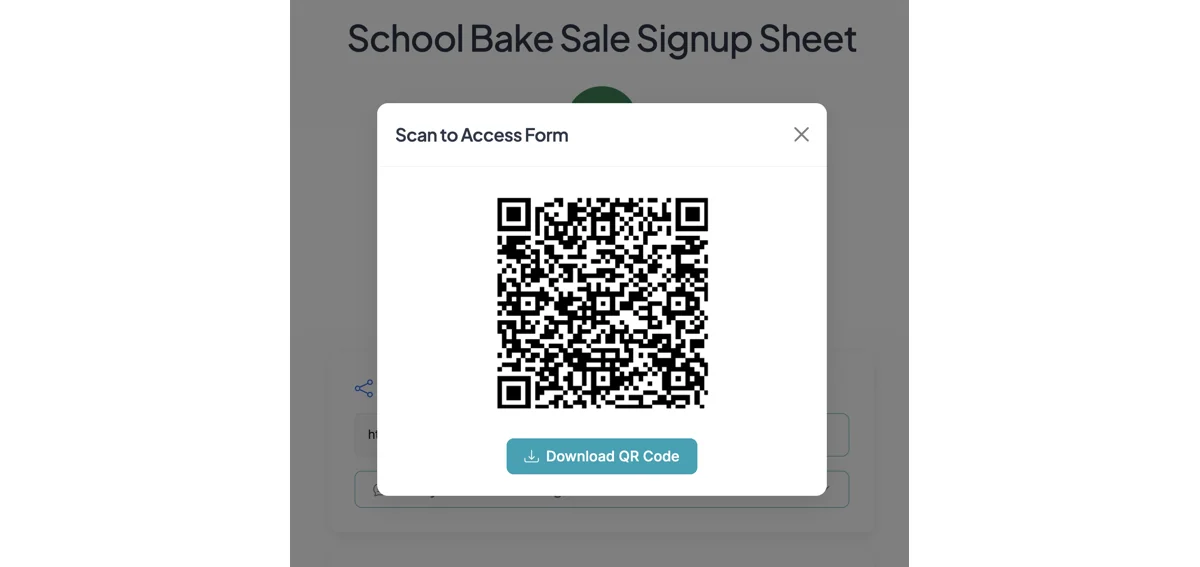 Screenshot showing The QR Code will expand and can be downloaded.