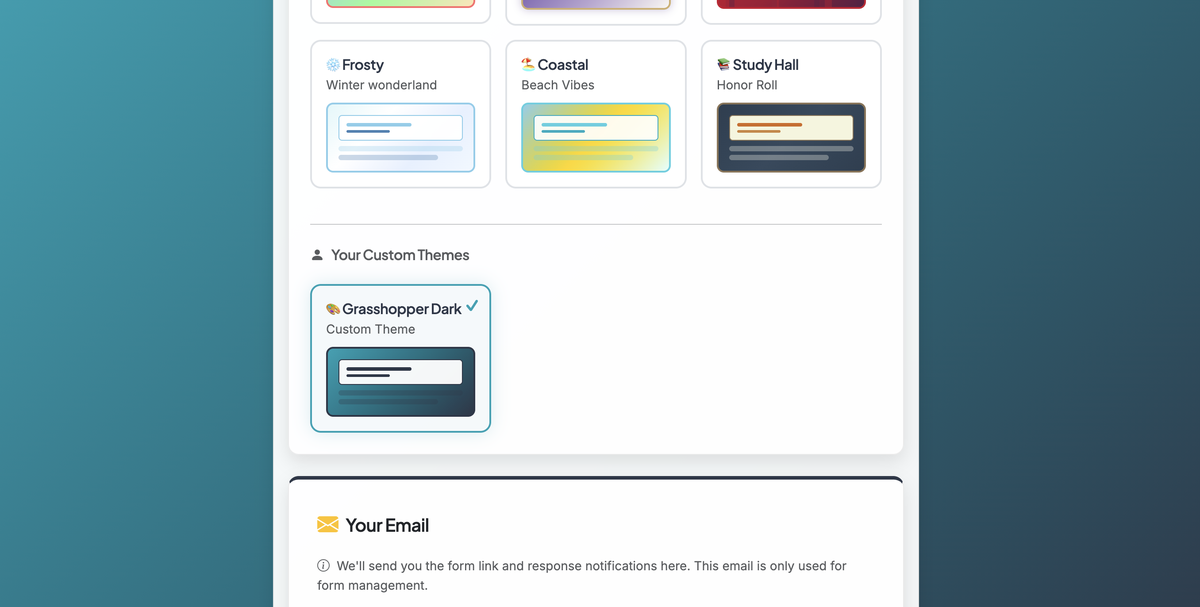 Screenshot showing Scroll down to view your Custom Themes.