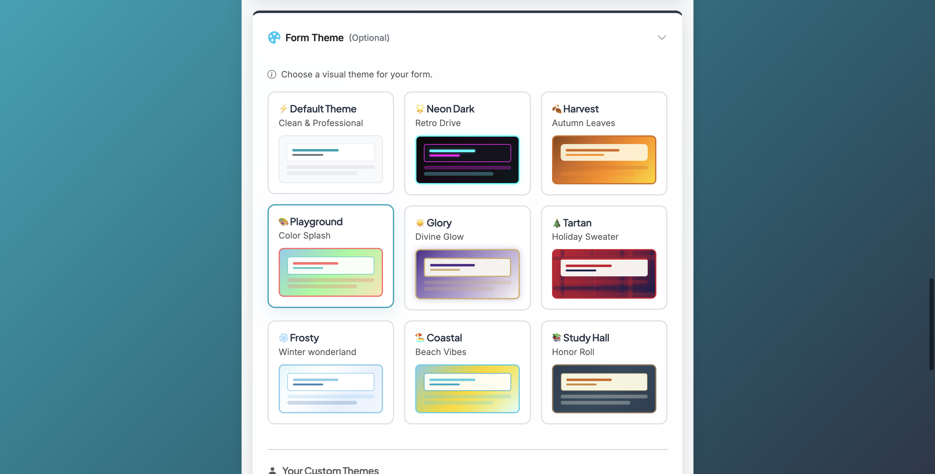 Screenshot showing Open Form Theme when you are Editing a form.