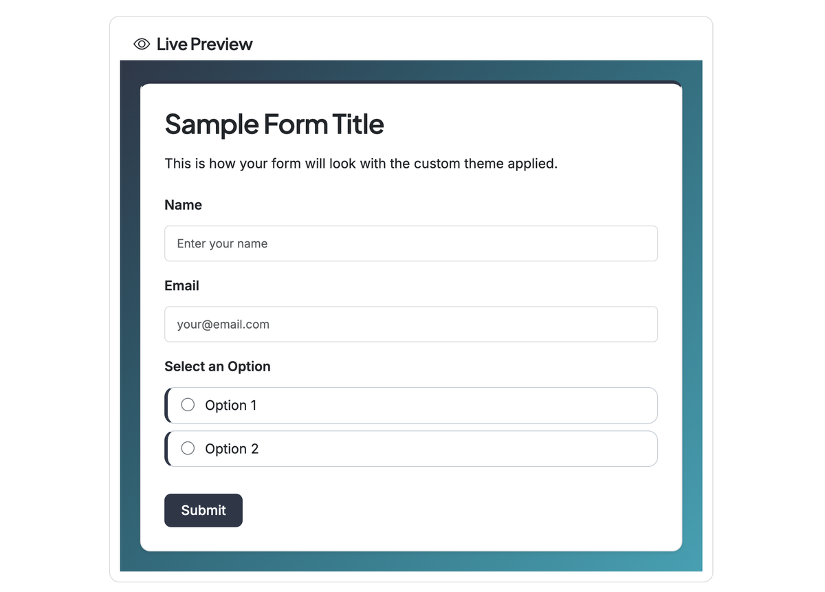 Screenshot showing Scroll down to view a live preview of your custom theme.