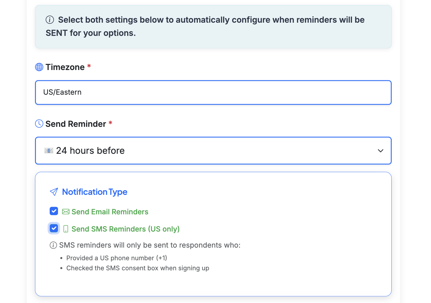 Screenshot showing Configue your time zone and reminder timing.