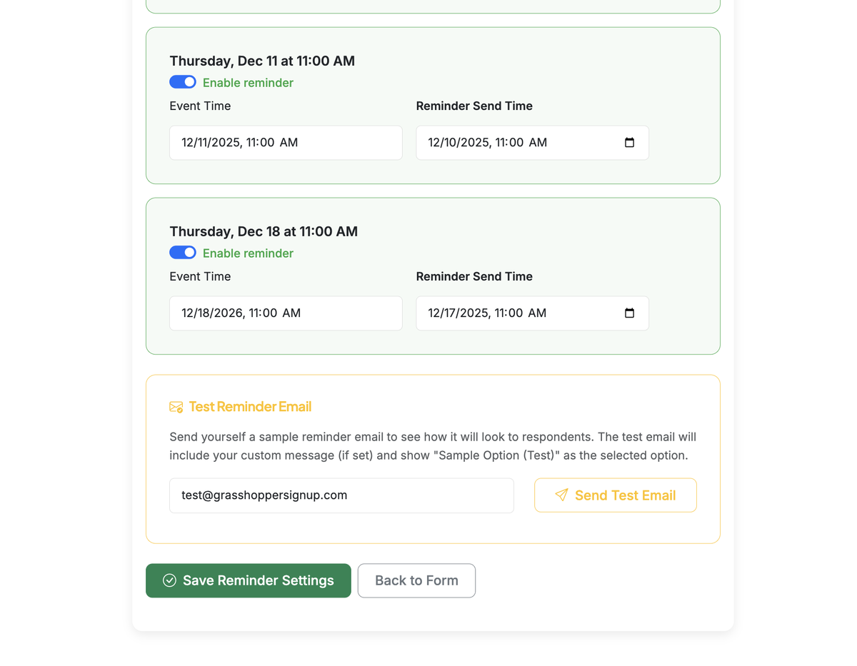 Screenshot showing Make sure to Save Reminder Settings.