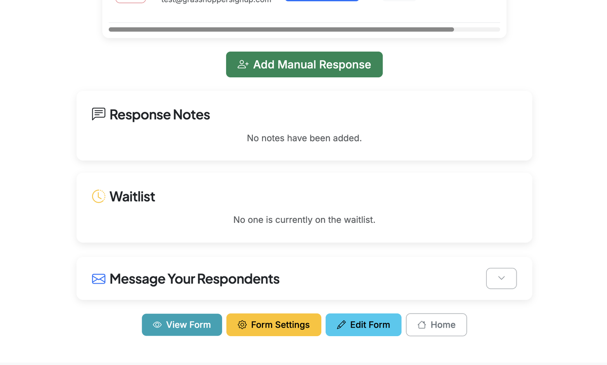 Screenshot showing Scroll to the bottom of the page and find the 'Message Your Respondents' section. Expand the container to add a message.