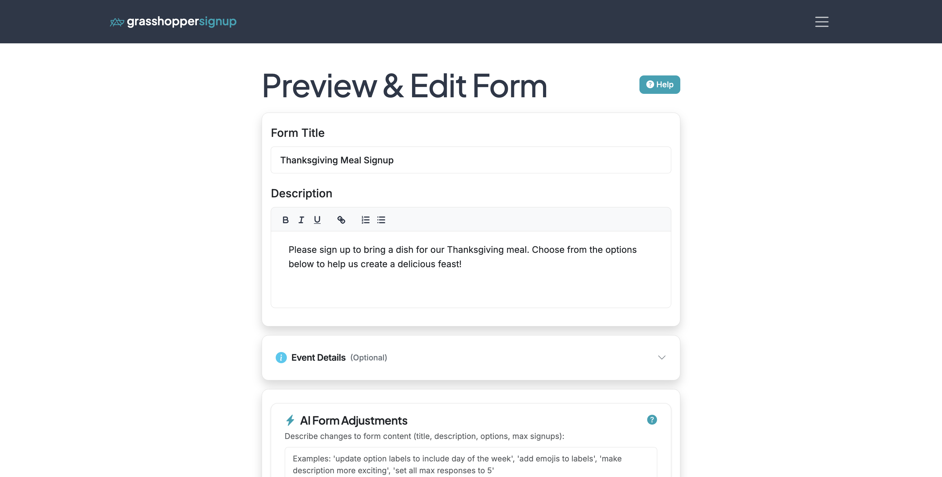 Screenshot showing Start on the Edit page for your form.