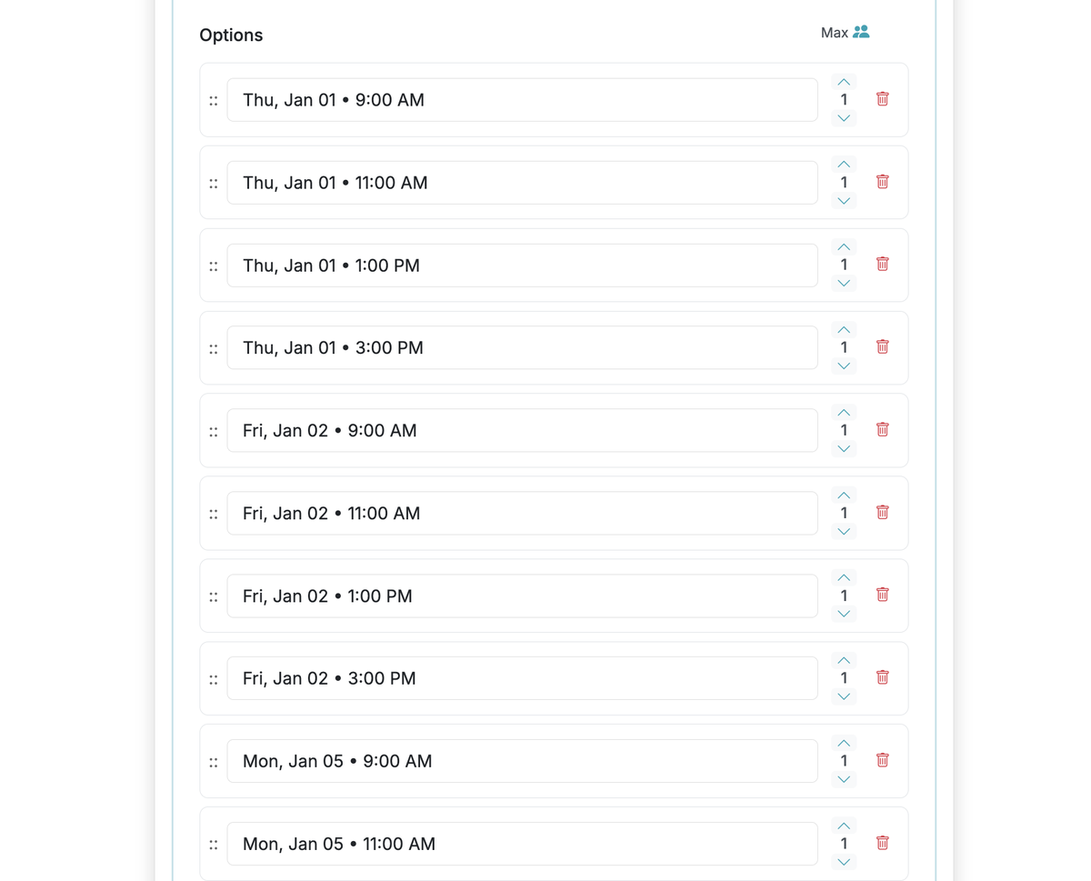 Screenshot showing This is an example of option labels that have a prefix, separator, and suffix that will work with grouping. Options with the same prefix can be grouped so they appear as an expandable option on the response page shared with form respondents.