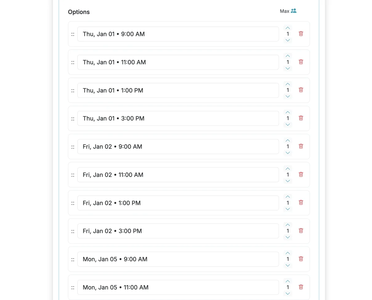 Screenshot showing This is an example of option labels that have a prefix, separator, and suffix that will work with grouping. Options with the same prefix can be grouped so they appear as an expandable option on the response page shared with form respondents.