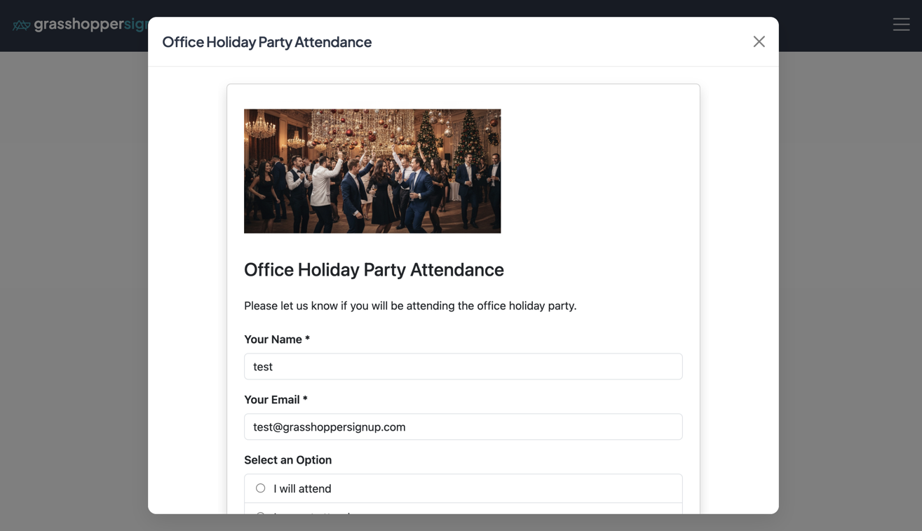 Screenshot showing If you selected 'Open forms in modal popup' in the Page settings, forms will open in a modal directly on your Page.