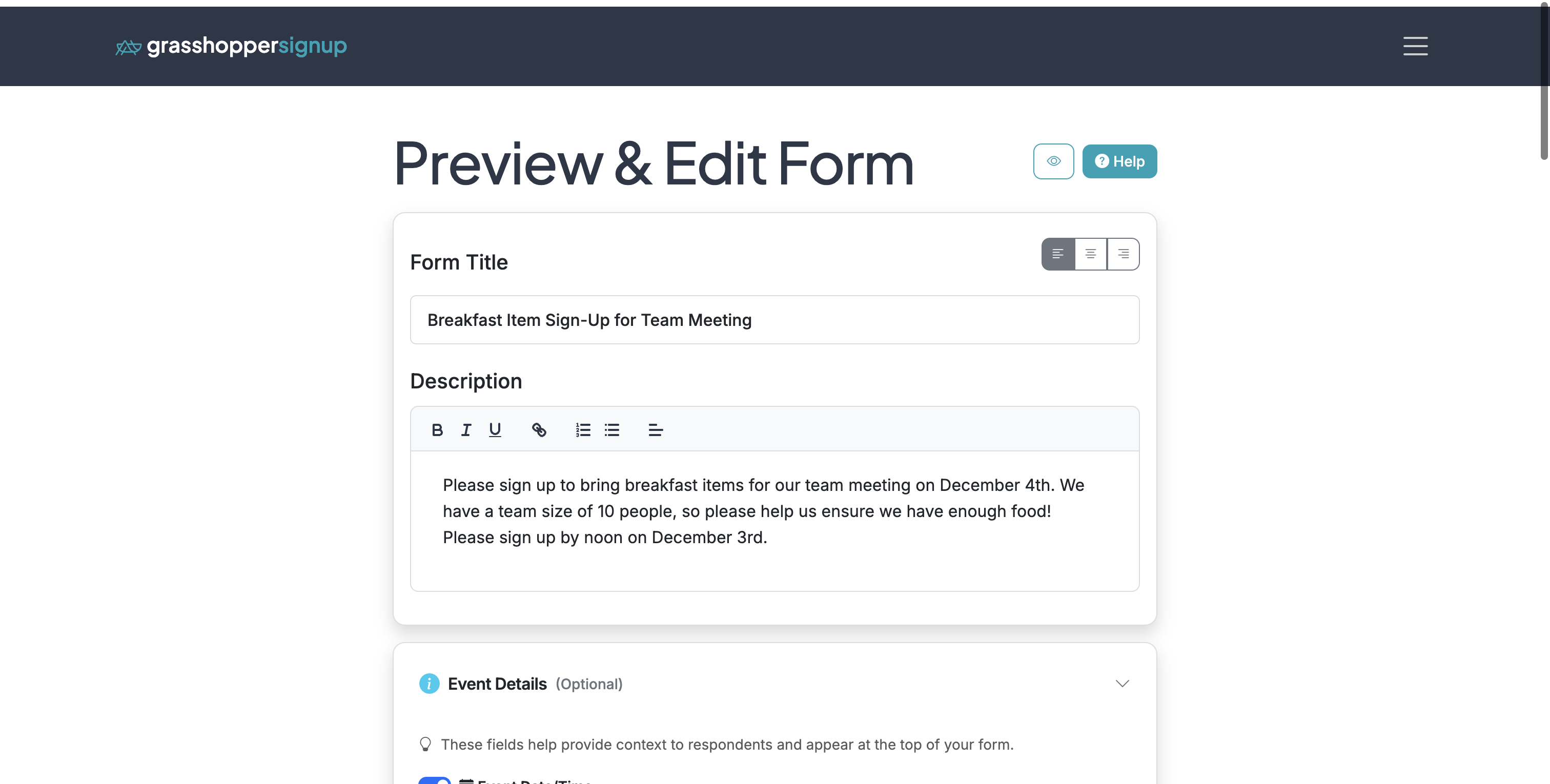 Screenshot showing Start on the Edit page for your form.