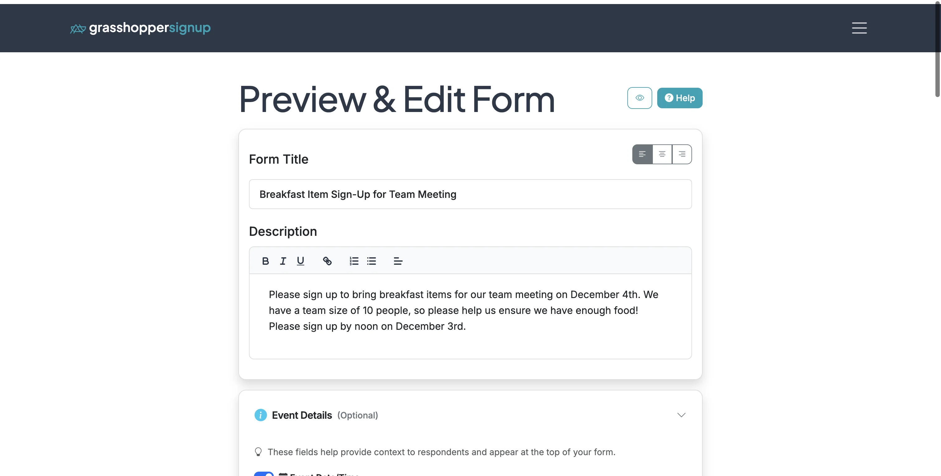 Screenshot showing Start on the Edit page for your form.