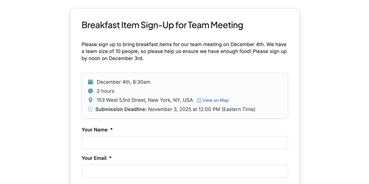 Screenshot showing When the Submission Deadline feature is enabled, it will be displayed on your form for respondents.
