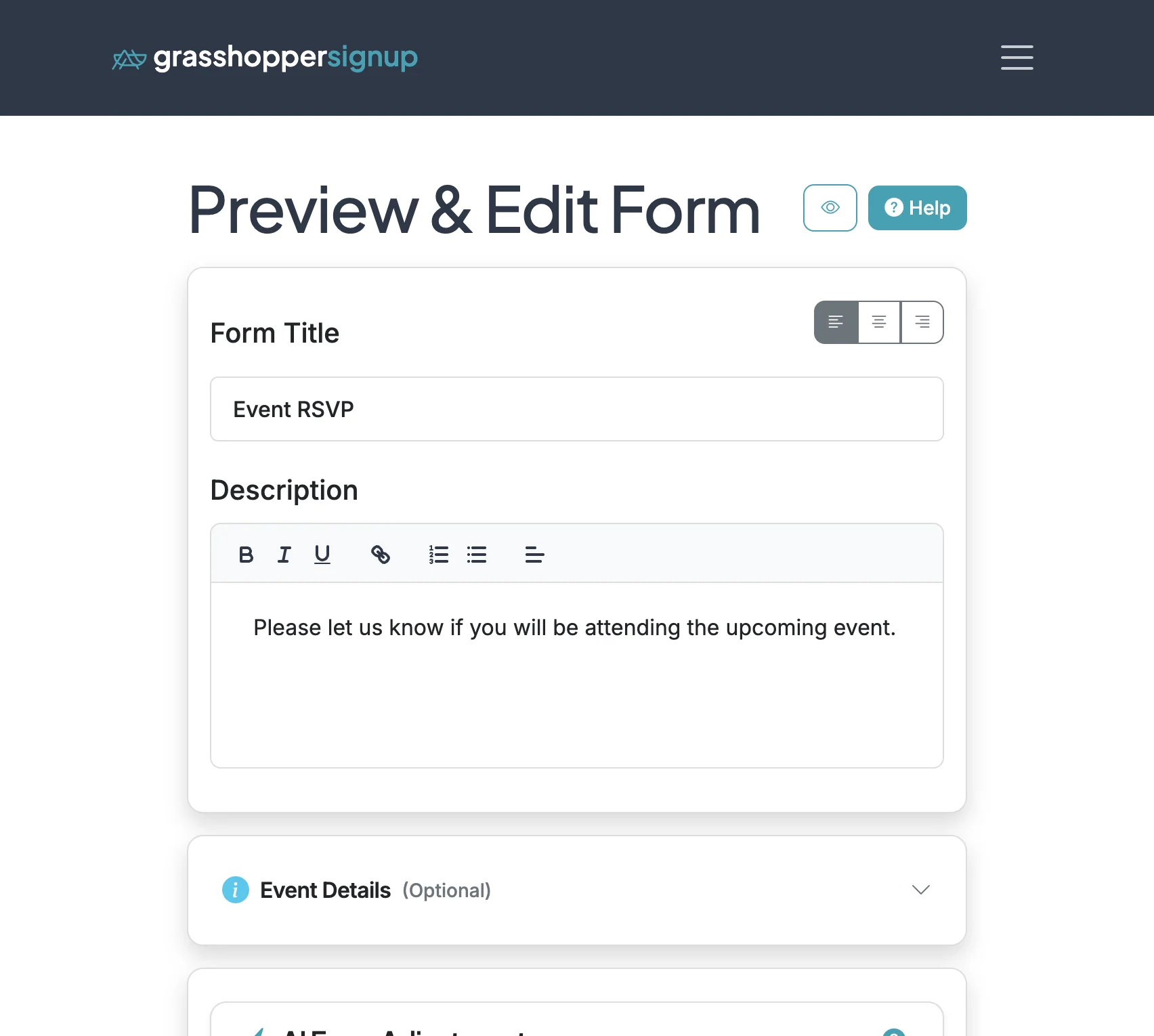 Screenshot showing Start on the Edit page of your form.