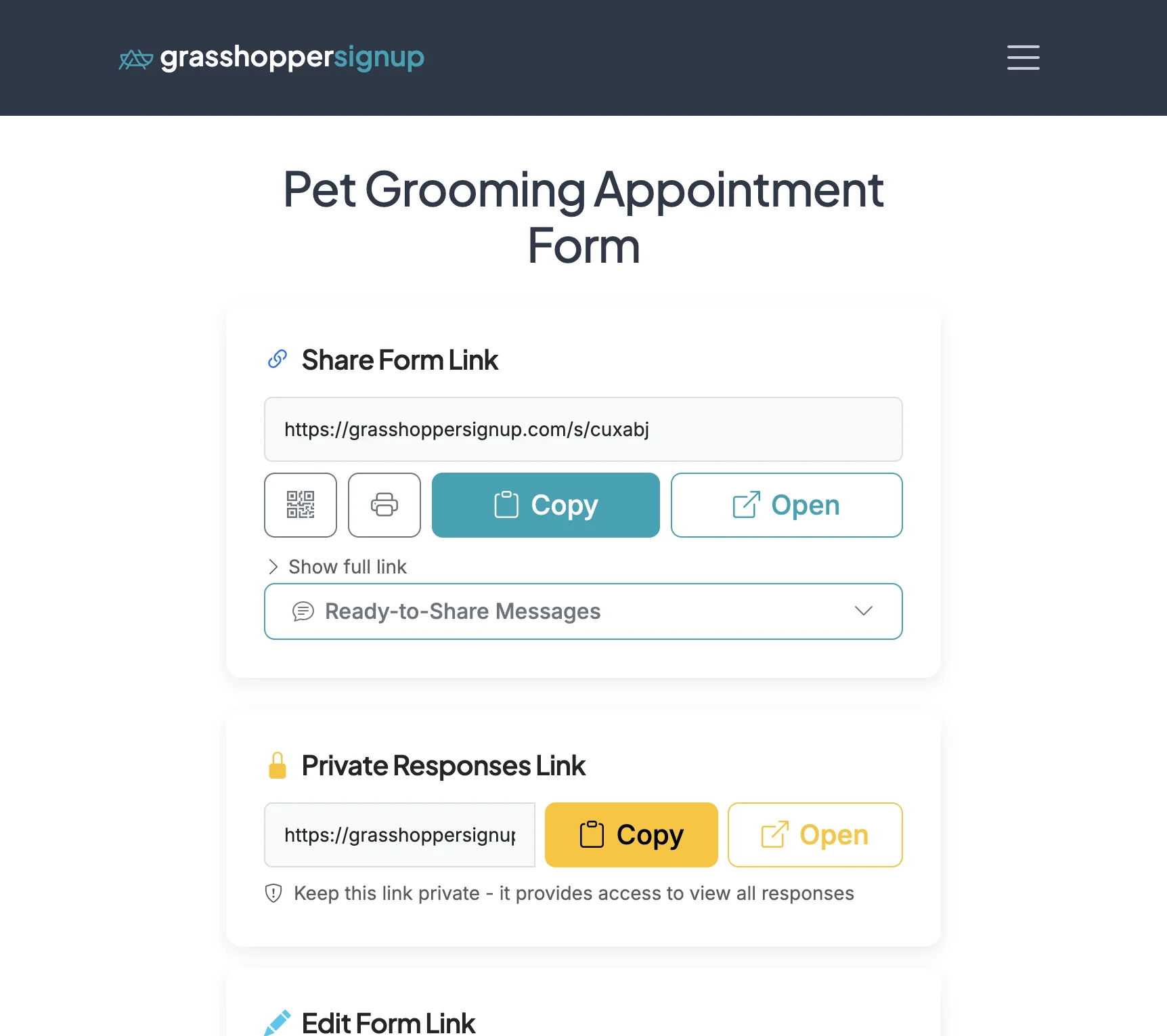 Screenshot showing Start on your form's Form Options page.