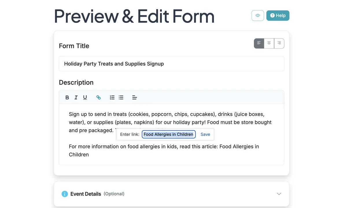 Screenshot showing Paste in your link and click 'Save'.