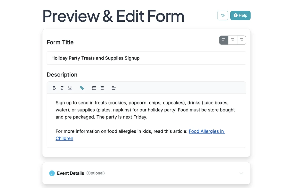 Screenshot showing Now your link will be clickable. Remember to Save your form to apply the updates.