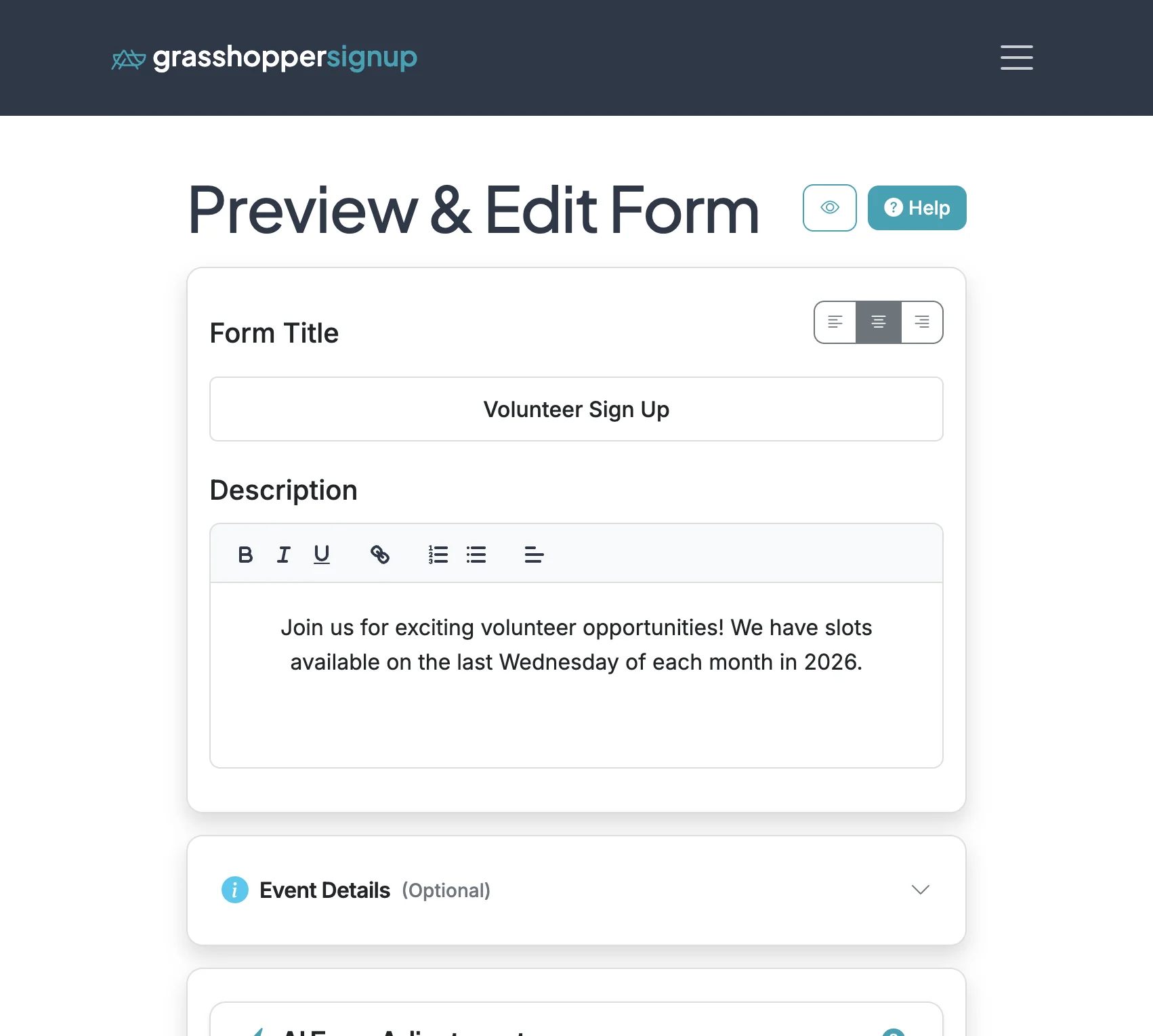 Screenshot showing Start on the Edit page of your form.