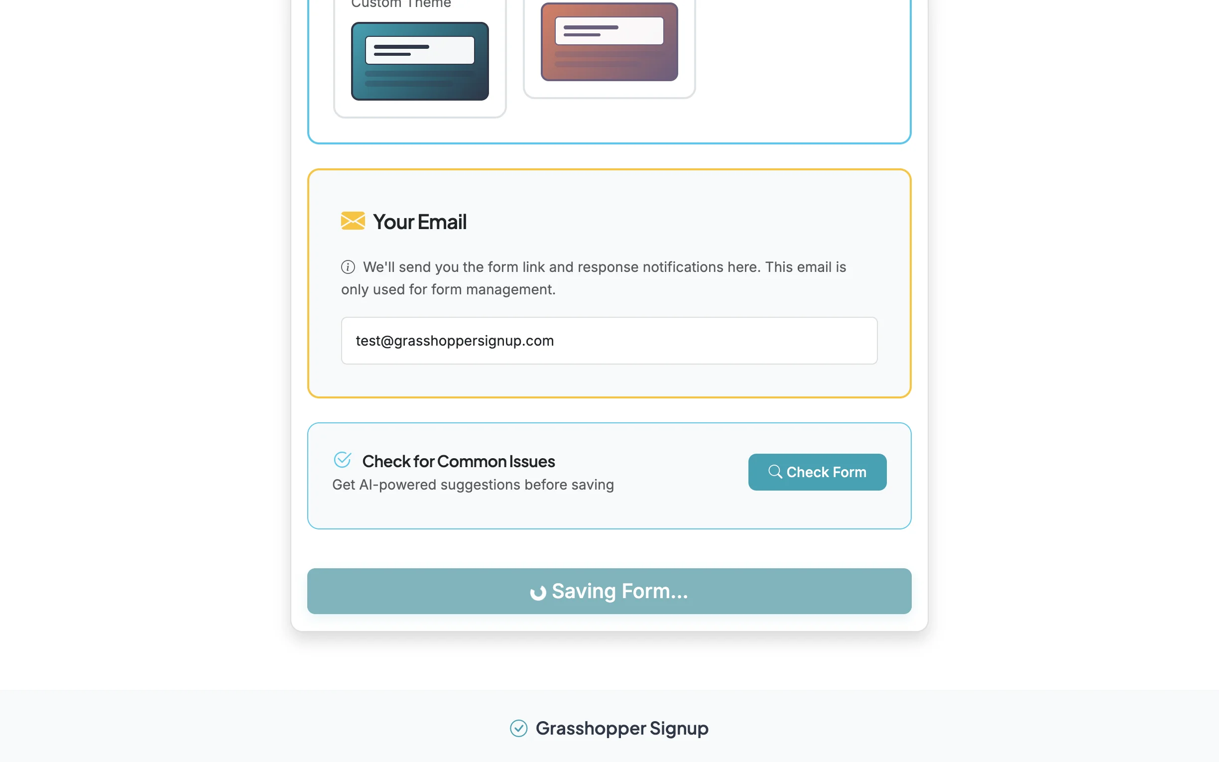 Screenshot showing After you review dates/times for each option and configure your form and settings, SAVE the form.