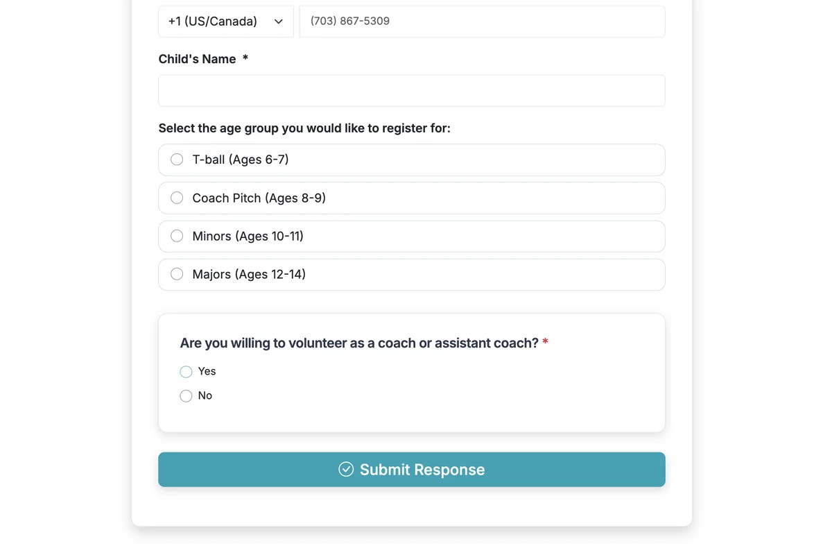 Screenshot showing When a respondent views a form, they will only see conditional questions when they have selected the options that allow the conditional questions to show. This is a form where the user has not yet answered the question that triggers the conditional logic.