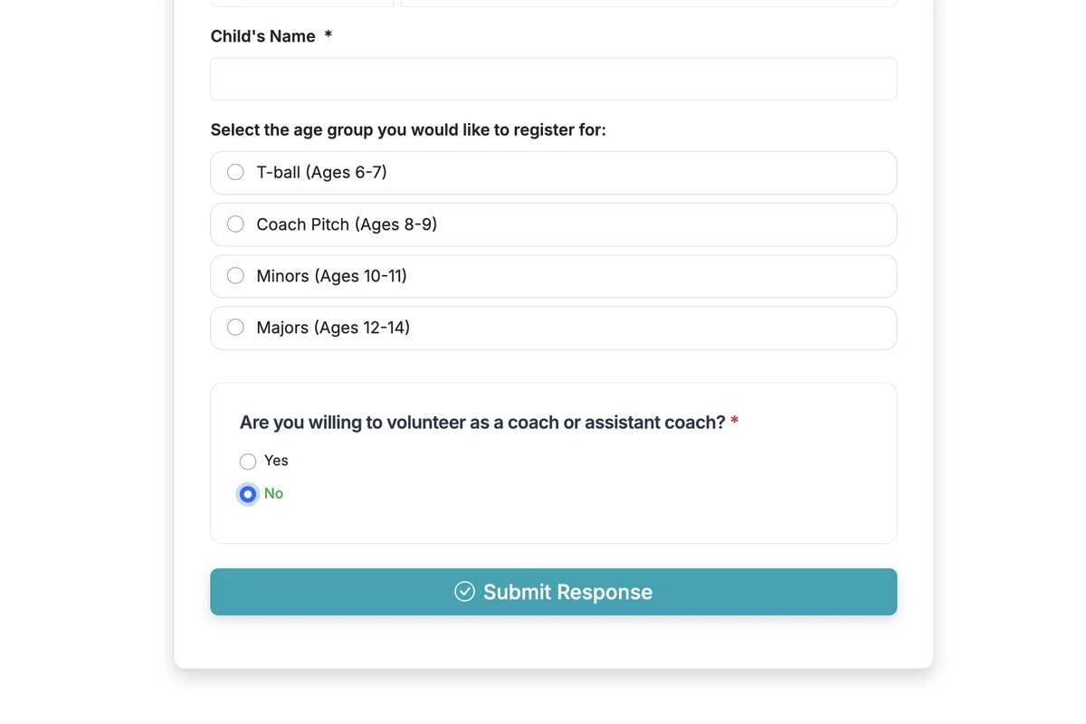 Screenshot showing If a respondent selects an option that does not trigger the conditional questions to show on the form, they will not see those questions.