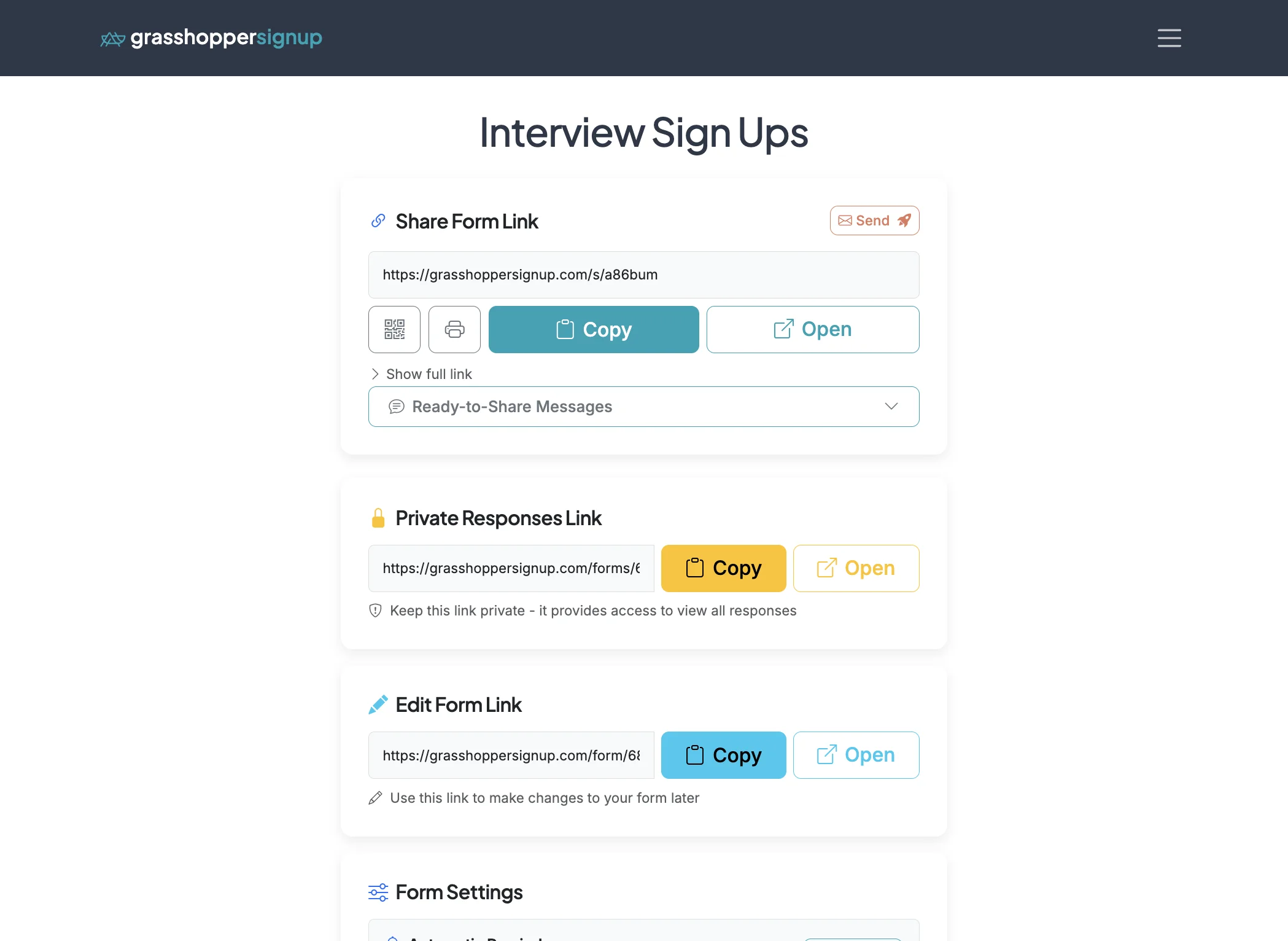 Screenshot showing Start on the Form Options page of your form.