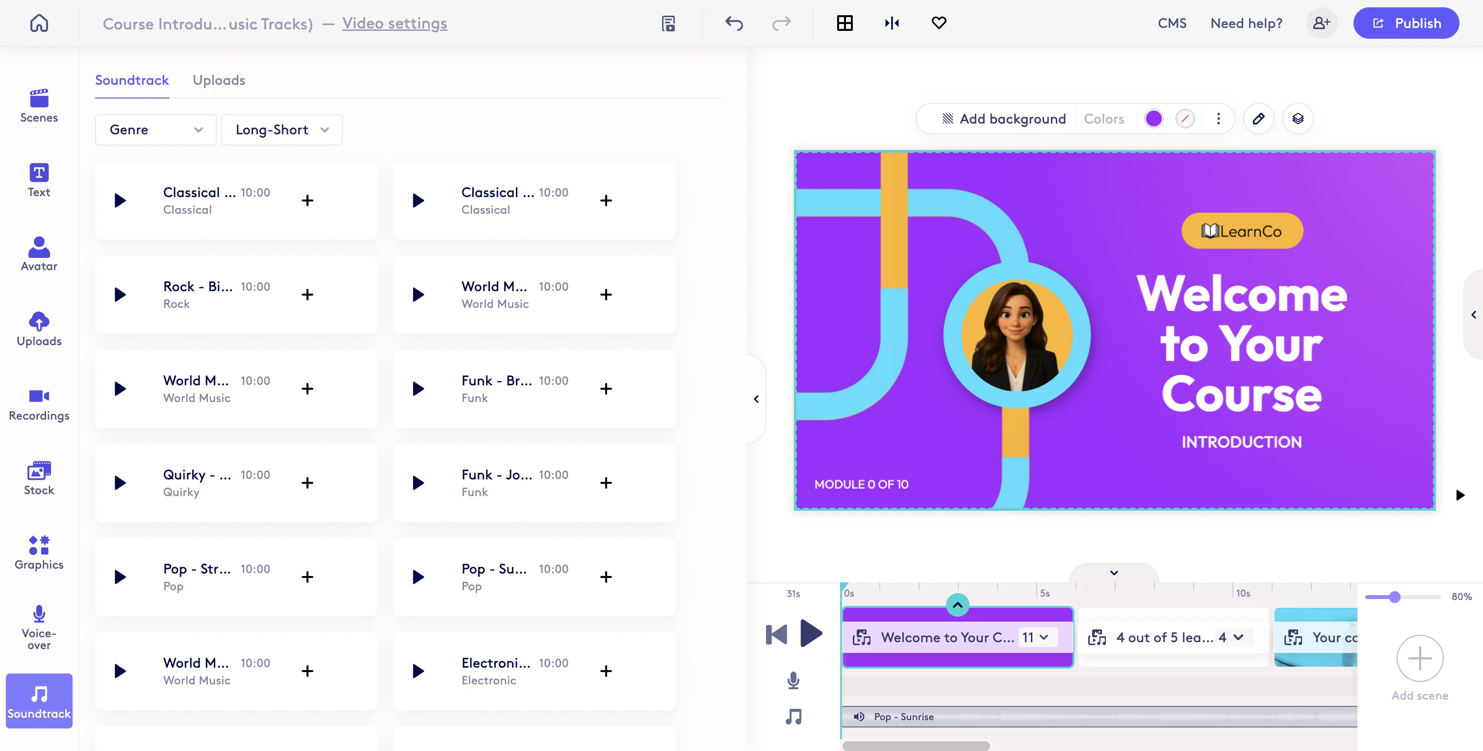 Screenshot showing This will open the msuic library where you can add an additional track. The plus icon is shown when tracks will be added instead of replaced.