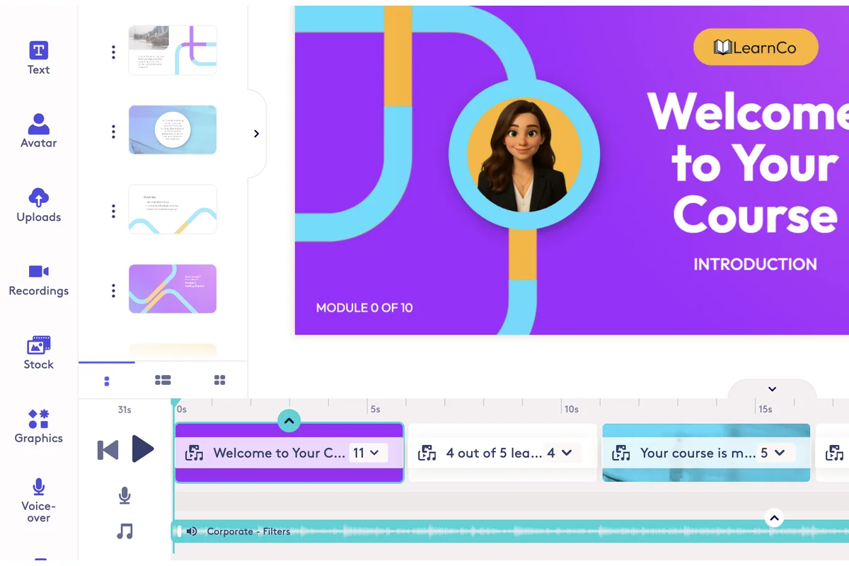 Screenshot showing Select your existing track in the timeline. Click the music icon.