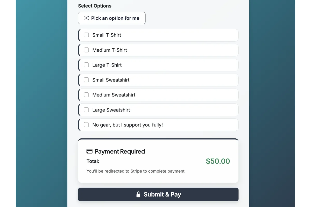 Screenshot showing When using a FLAT FEE, there is a single price used to submit a form. This is useful for class signups, or for forms that do not have quantity options or variable pricing by selection.