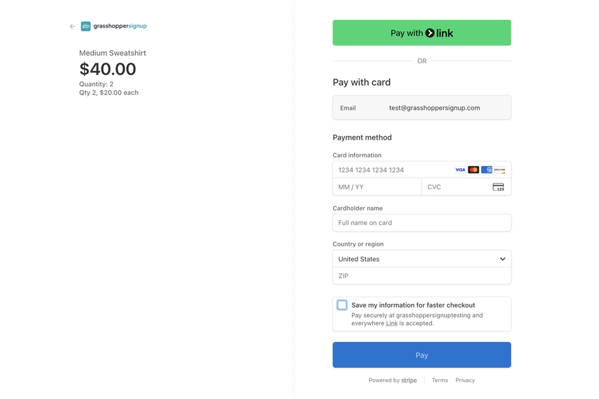 Screenshot showing When users click to submit a form response, they will be redirected to complete payment. Payment is required to submit the form. After payment is made, they will be redirected to a confirmation page where they can view their form submission. Receipts are automatically sent based on your Stripe settings.