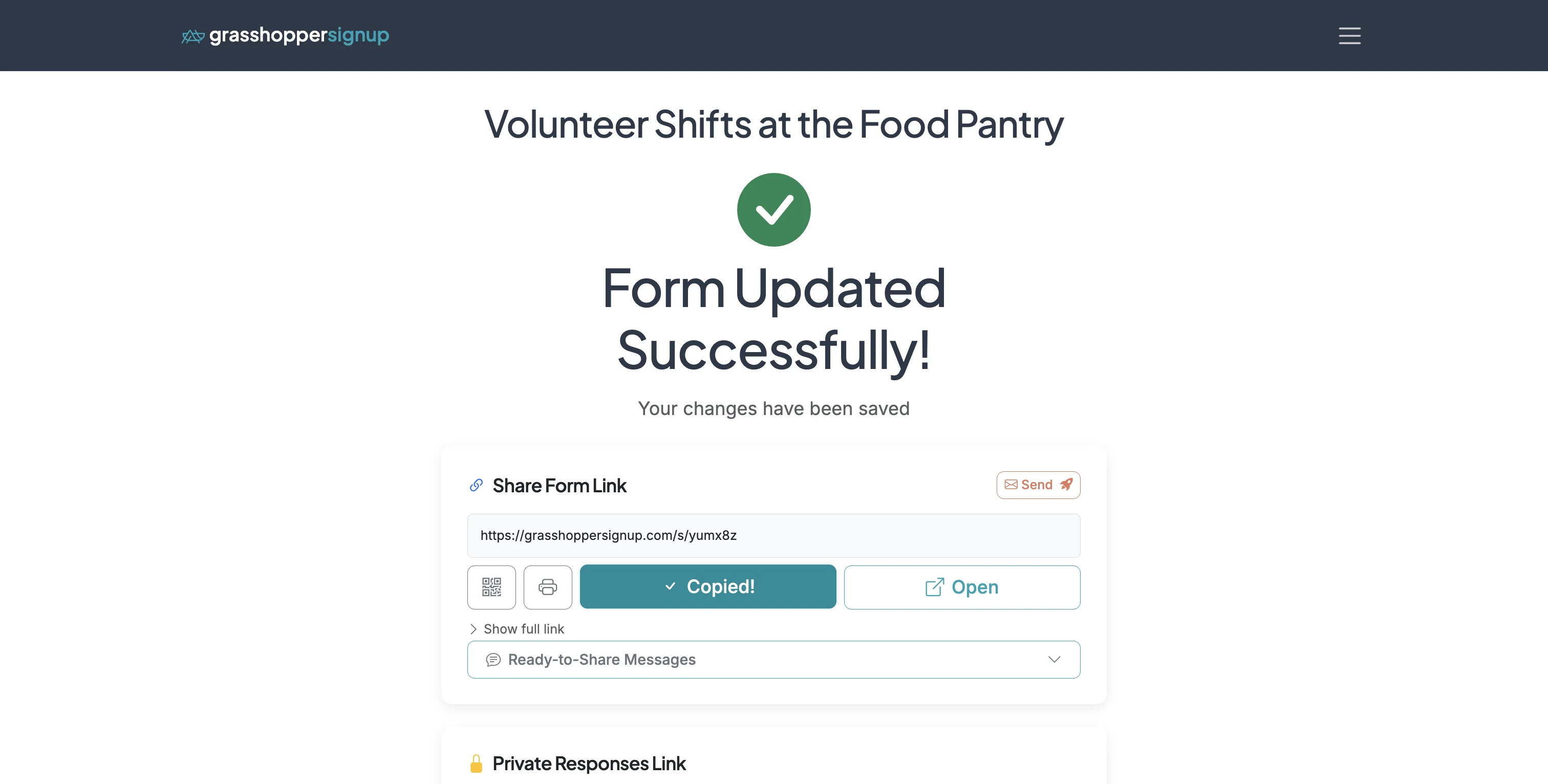 Screenshot showing Start on the Form Options page of your form.
