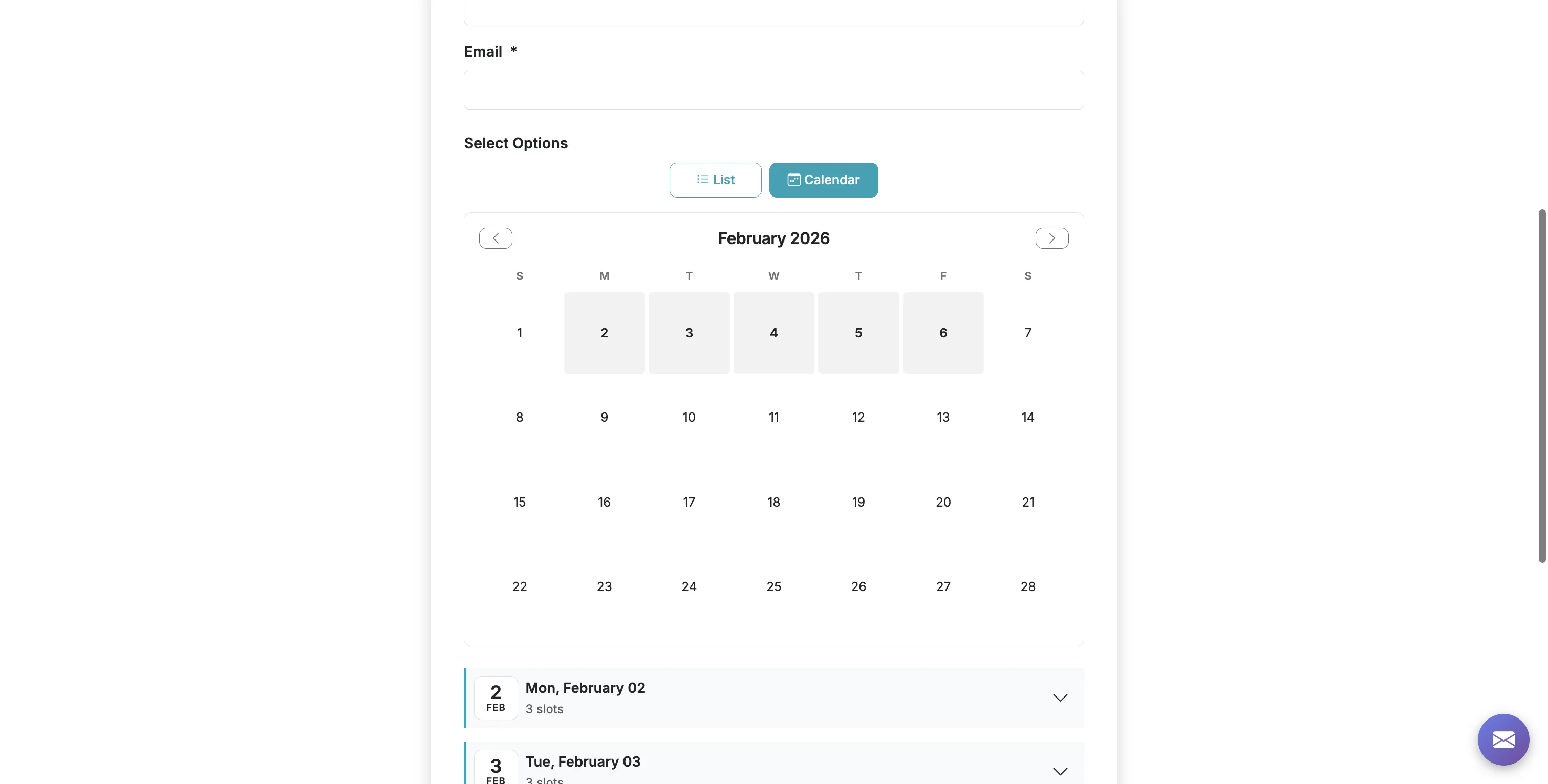 Screenshot showing Your published form will now show a calendar view that highlights dates with available options.