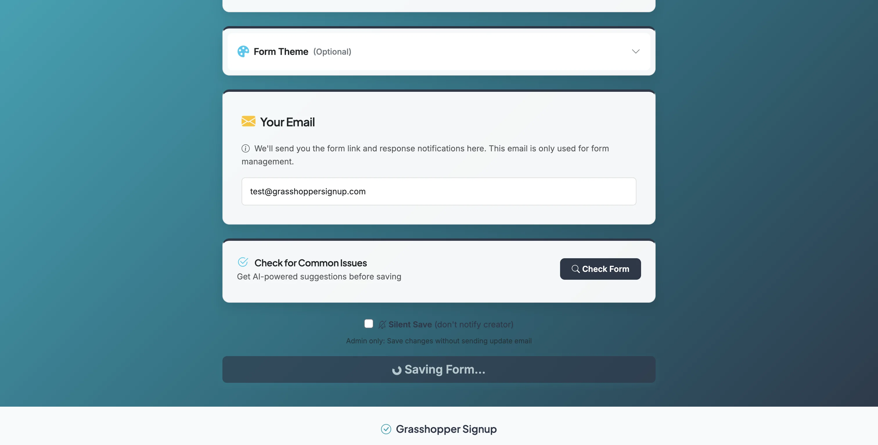 Screenshot showing Make any edits you'd like to your form and then click 'Save Form' at the bottom of the Edit page.
