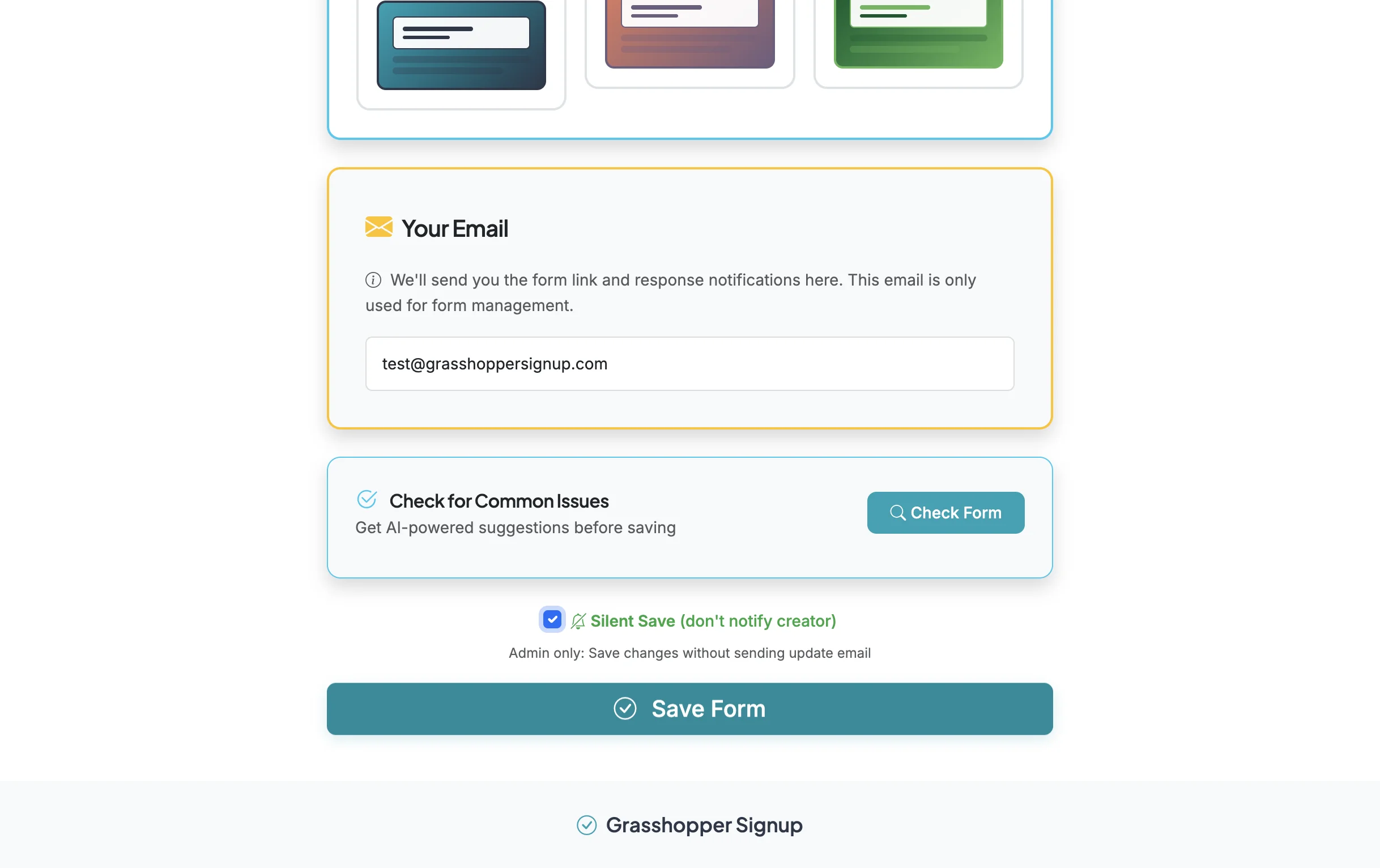 Screenshot showing Save your form once you have configured all of your settings.
