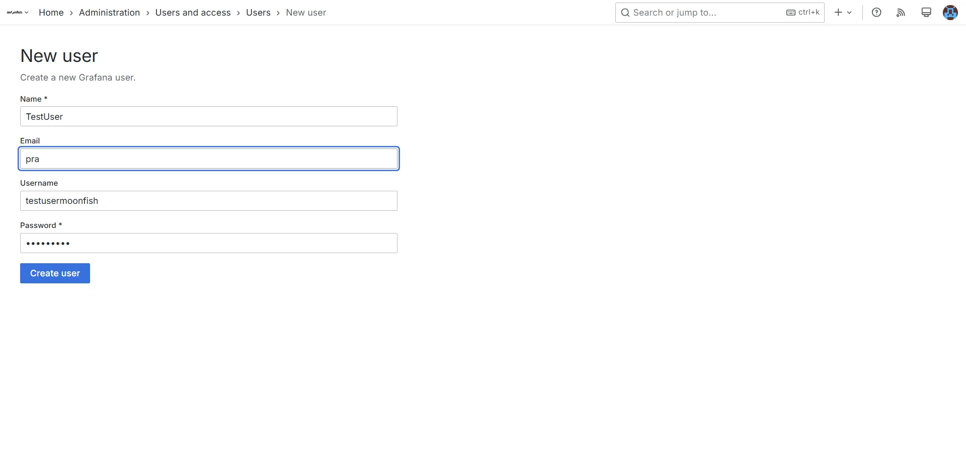 Screenshot showing Hier vult u alle nodige gegevens in en klikt u op "create user"