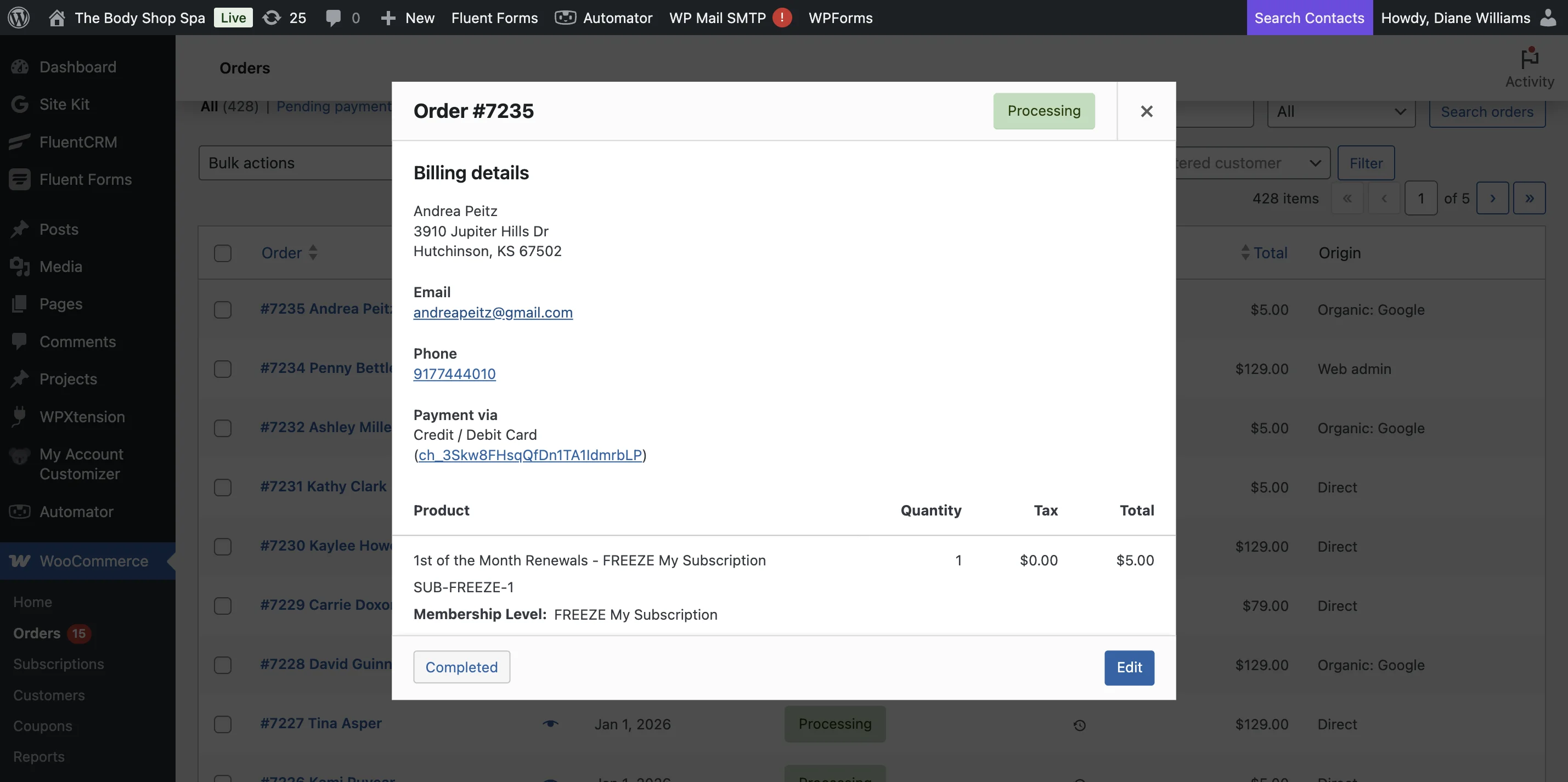 Screenshot showing after you update their account in salon touch please click completed here