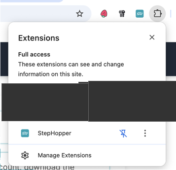 Screenshot showing Pin the StepHopper extension for easy access
