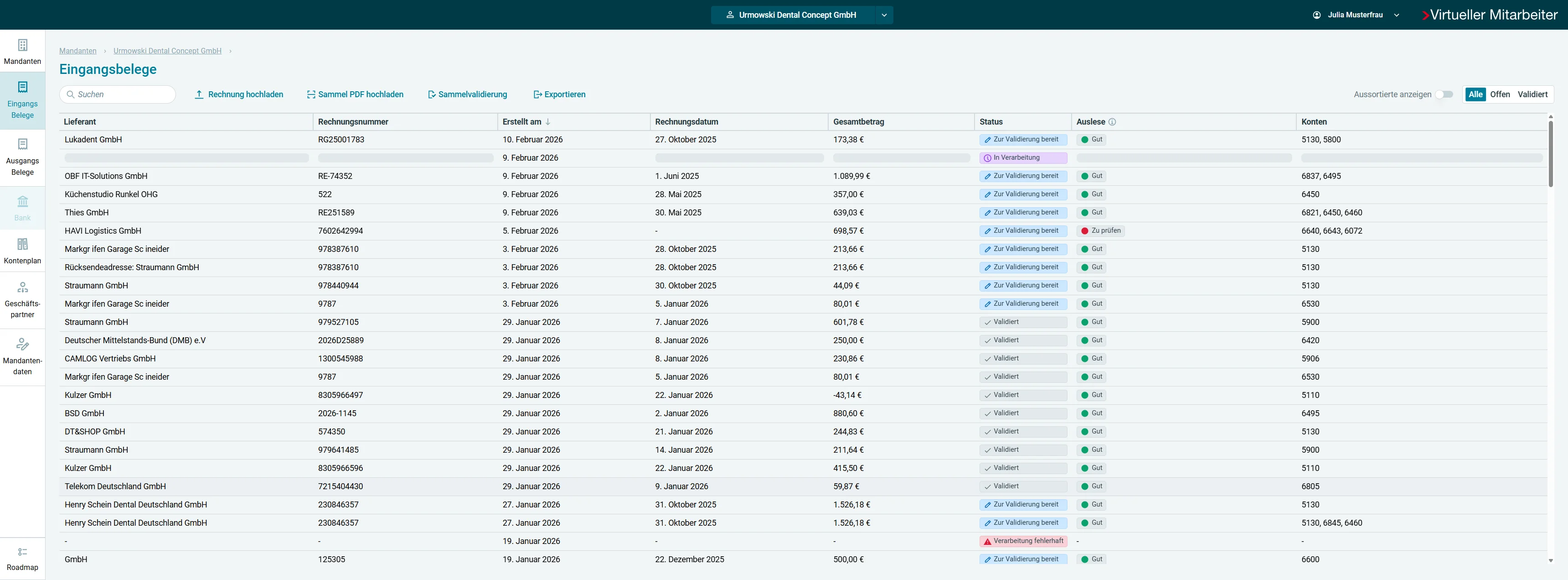 Screenshot showing Mandant auswählen und anklicken
