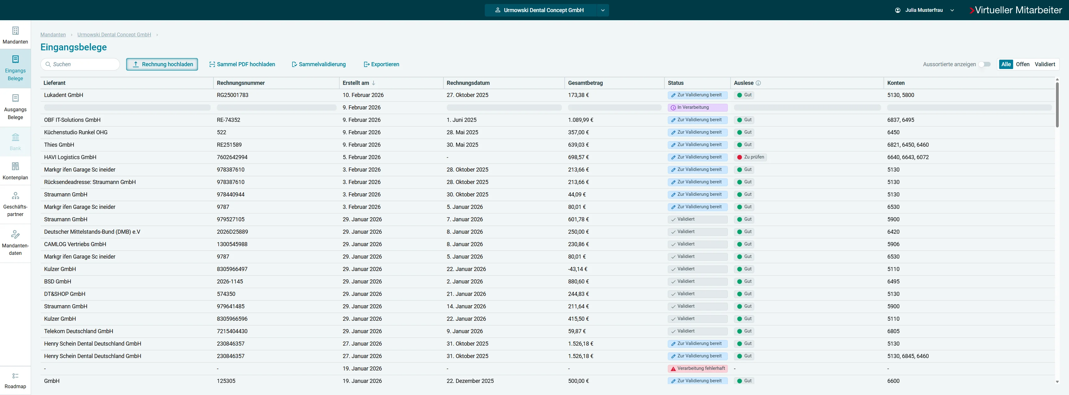 Screenshot showing Rechnung auswählen und 'öffnen' anklicken