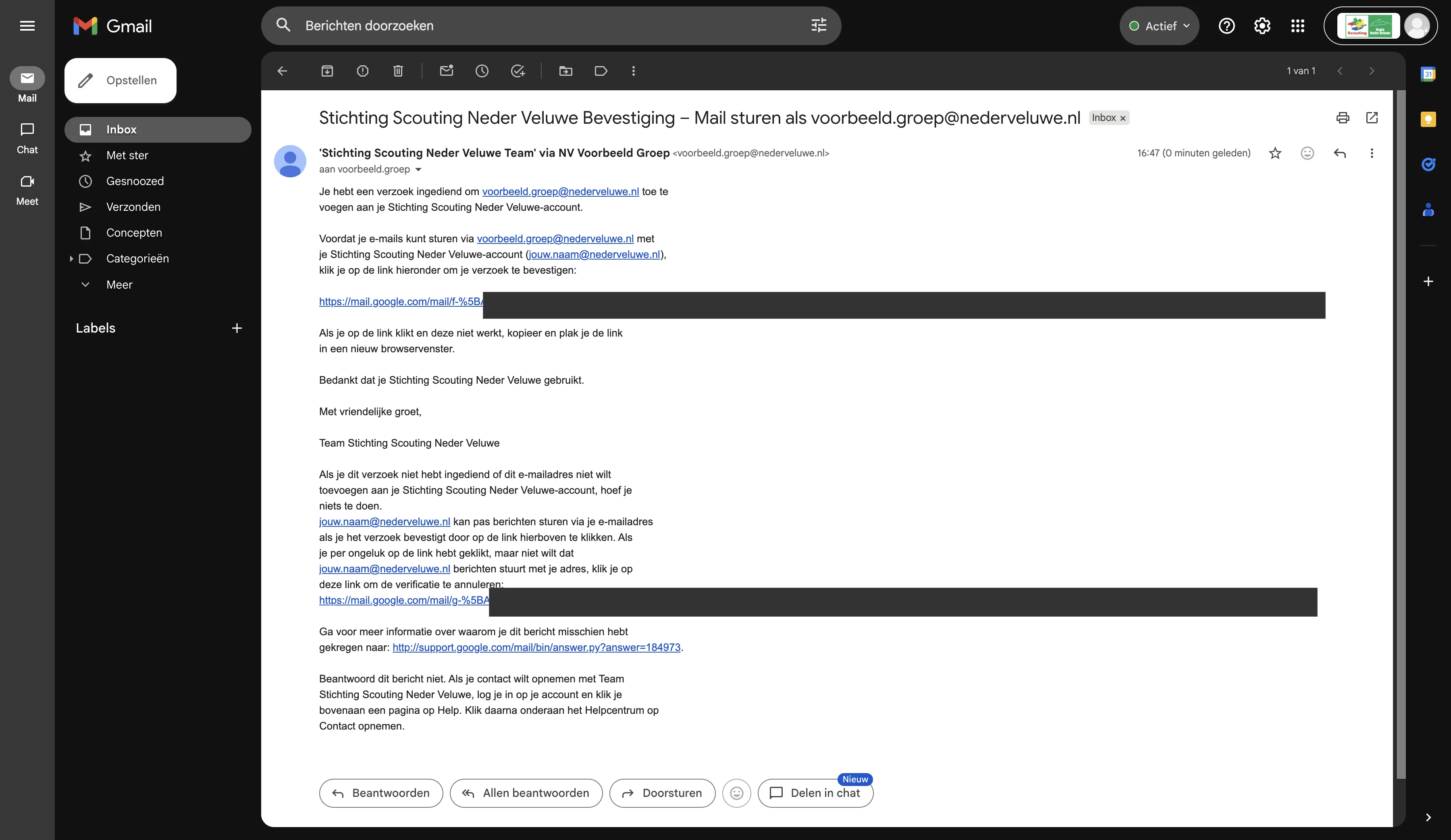 Screenshot showing Open de nieuw binnen gekomen mail