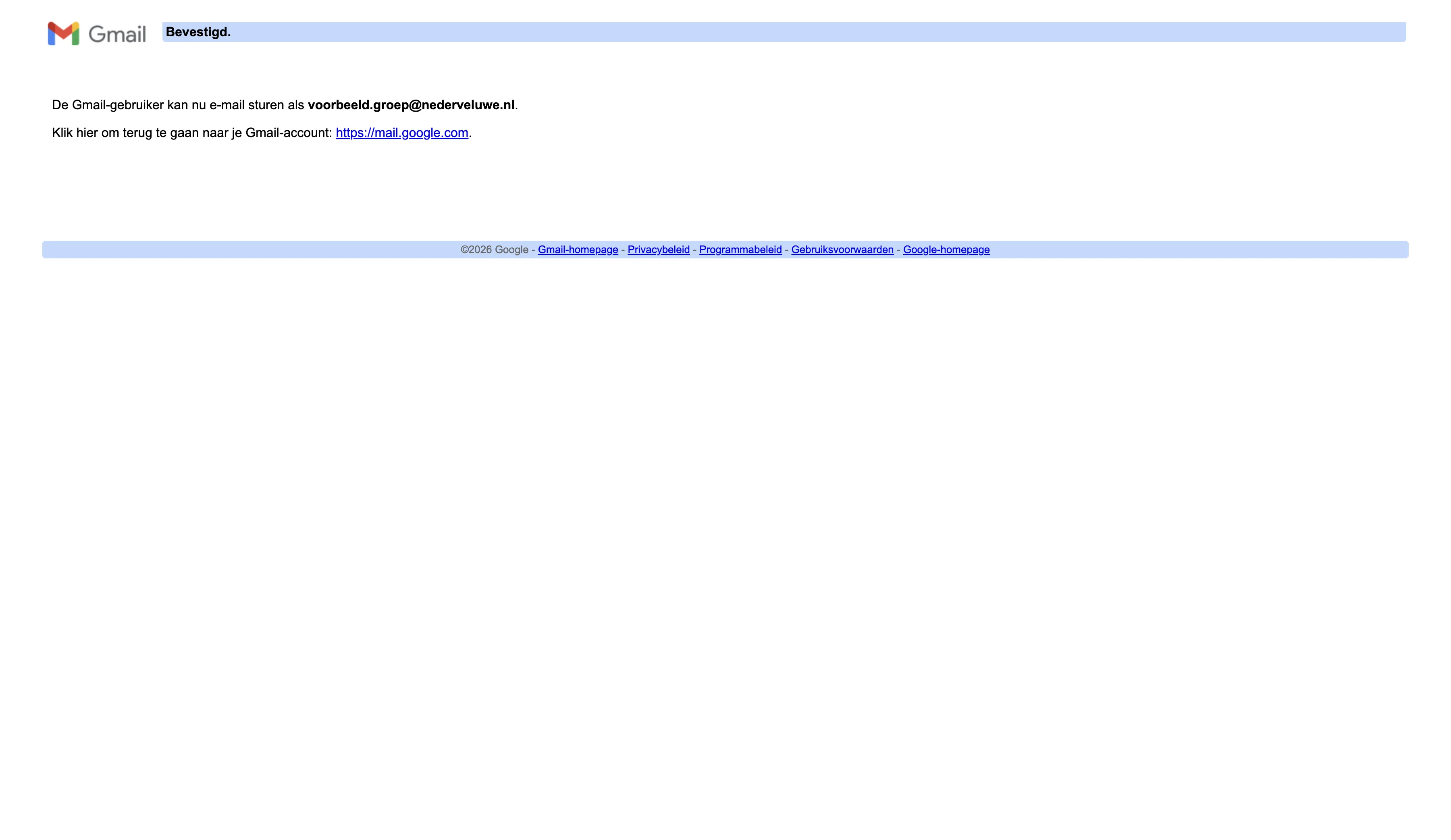 Screenshot showing Als je onderstaand scherm ziet kun je nu mails sturen vanuit het groep e-mailadres