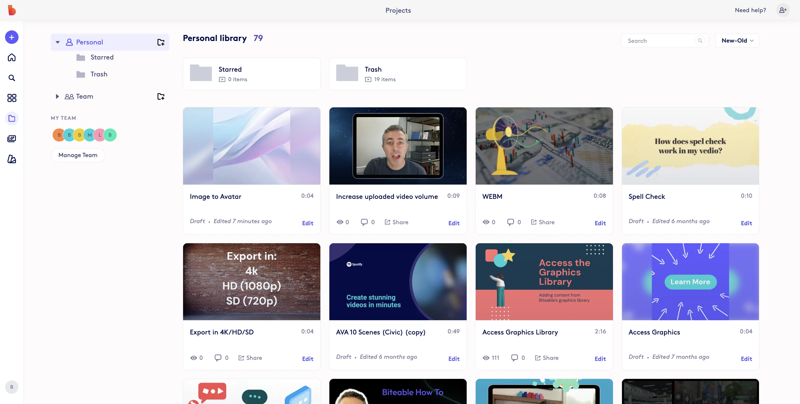 Screenshot showing Start by going into an existing project or create a new one.