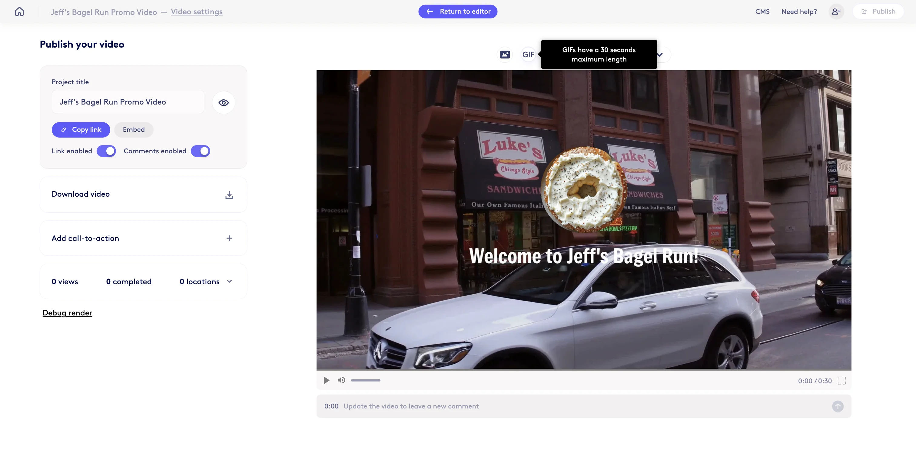 Screenshot showing Click the GIF export button and you can export a GIF up to 30 seconds.