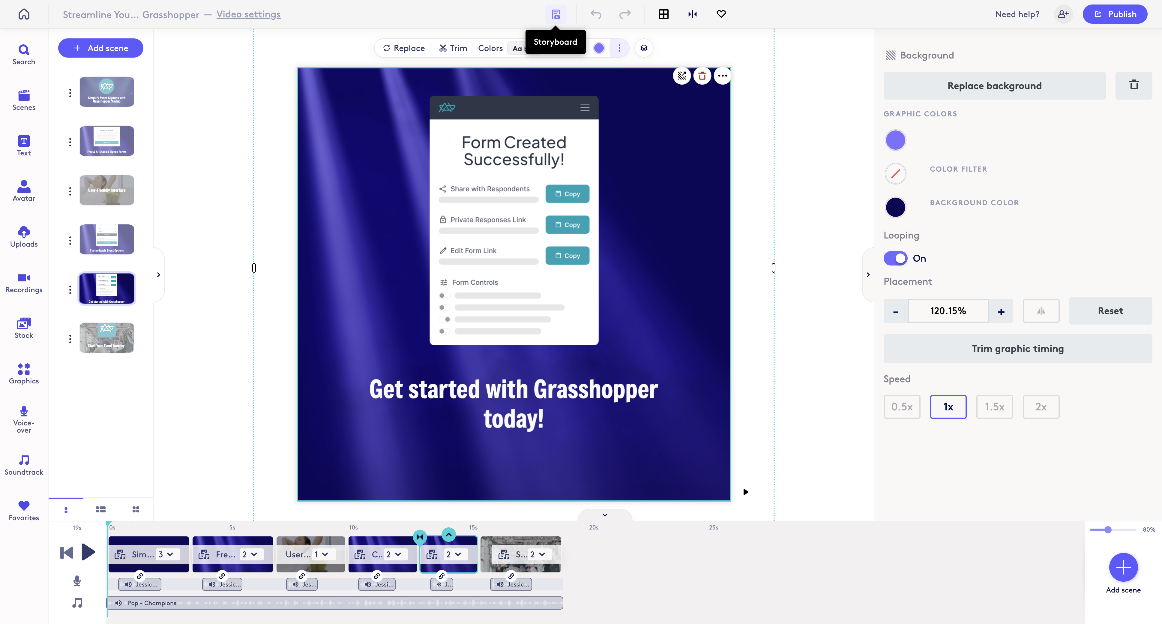 Screenshot showing At the top of your screen, click the Storyboard button.