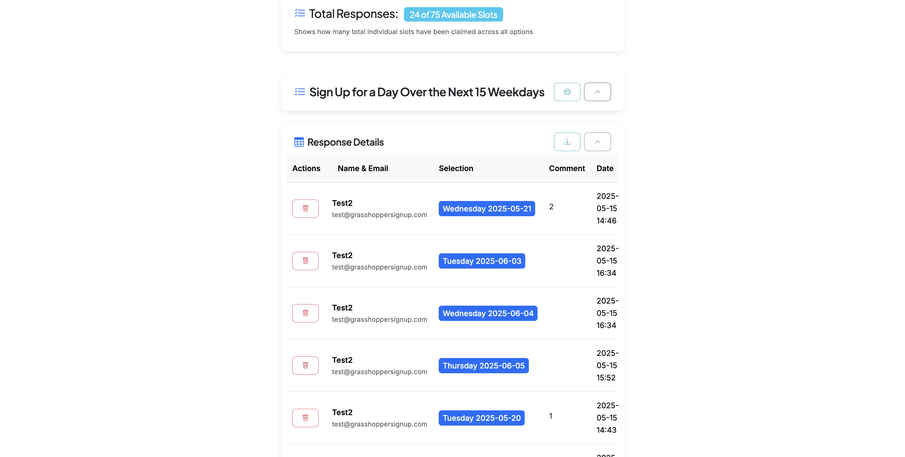 Screenshot showing To Download your responses, scroll to the Response Details section on the Responses page.